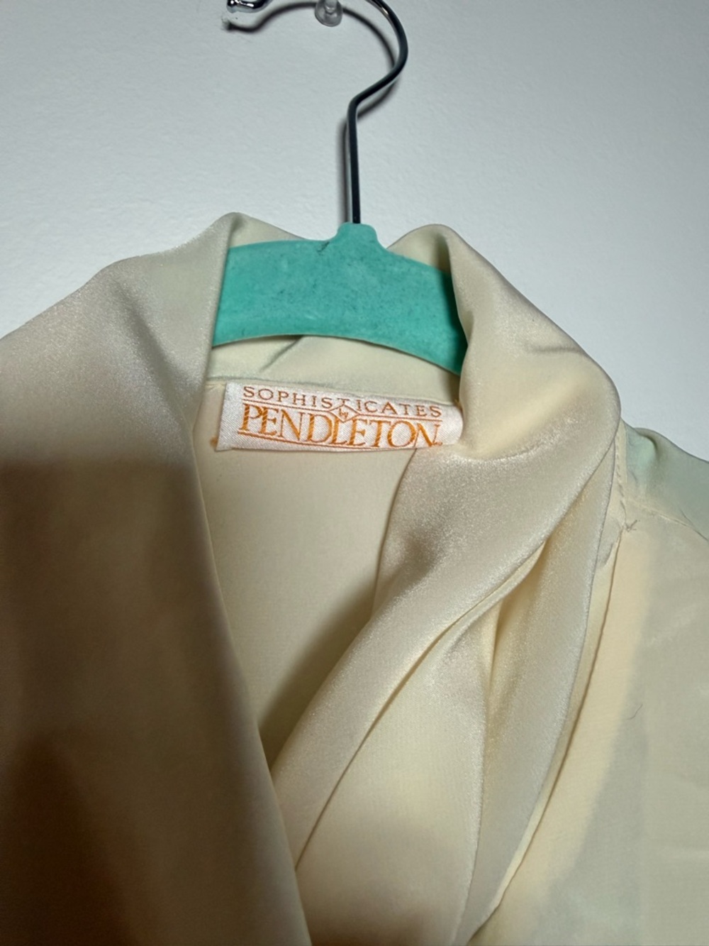 Vintage Pendleton Cream Tie-Neck Blouse - Picture 3 of 4